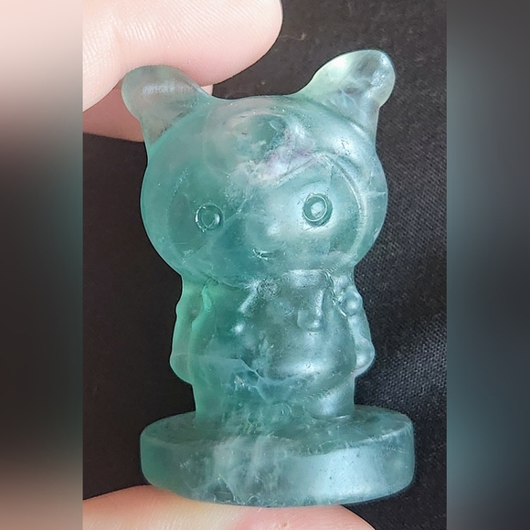 Green Fluorite Kuromi Crystal Carving. Hello Kitty Sanrio Kuku Crystals - Picture 6 of 6